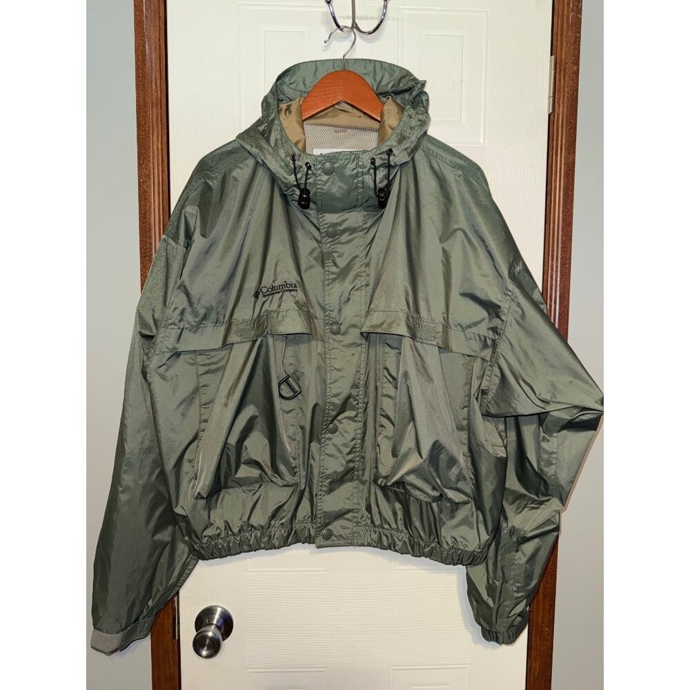 Vtg Columbia Mens Wading Fly Fishing SST Shell Jacket Hooded Coat Green Size XL
